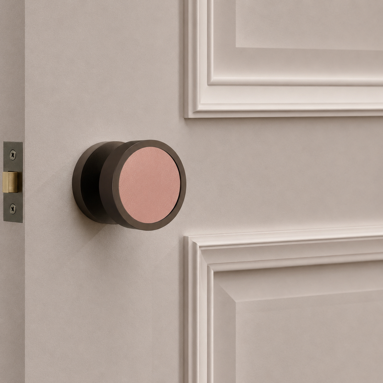 Brass & Leather Mortice Door Knobs in Bronze