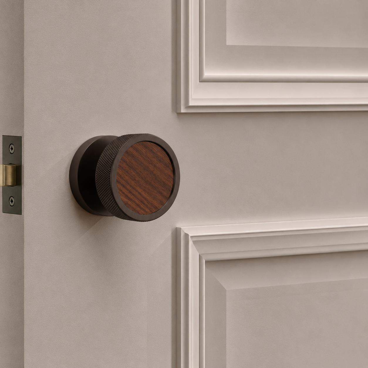 Brass & Wood Mortice Door Knobs in Bronze