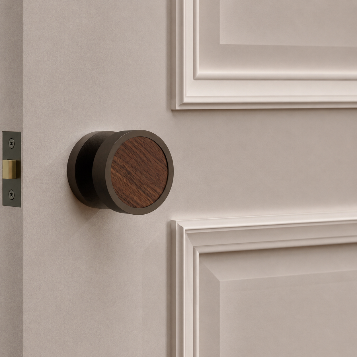 Brass & Wood Mortice Door Knobs in Bronze