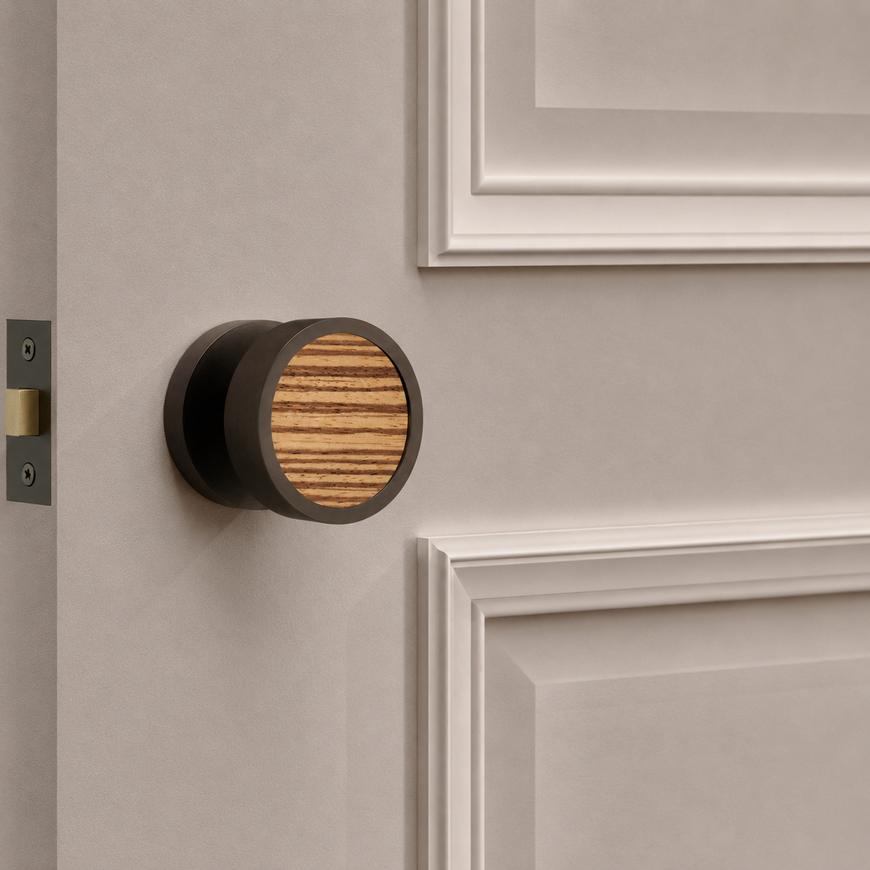 Brass & Wood Mortice Door Knobs in Bronze