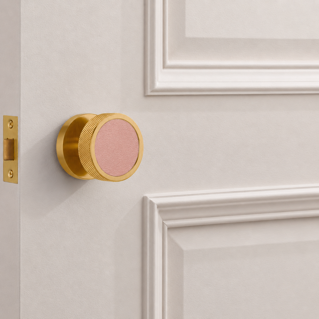 Brass & Leather Mortice Door Knobs in Gold