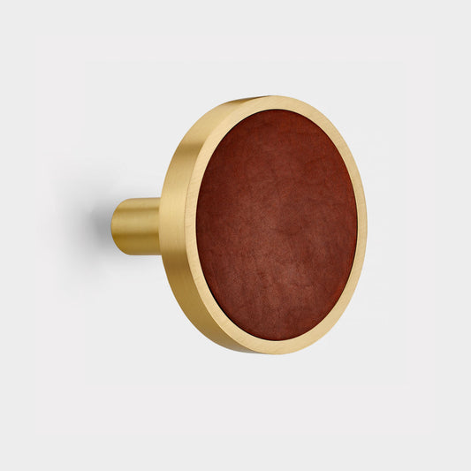 Pair of Brass & Brown Leather Curtain Tie Backs in Gold