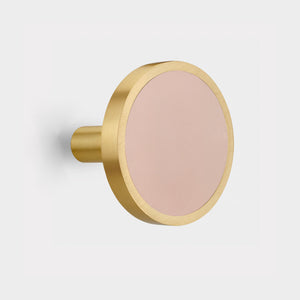 Pair of Brass & Pink Leather Curtain Tie Backs in Gold