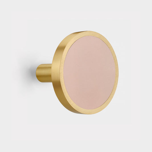 Pair of Brass & Pink Leather Curtain Tie Backs in Gold