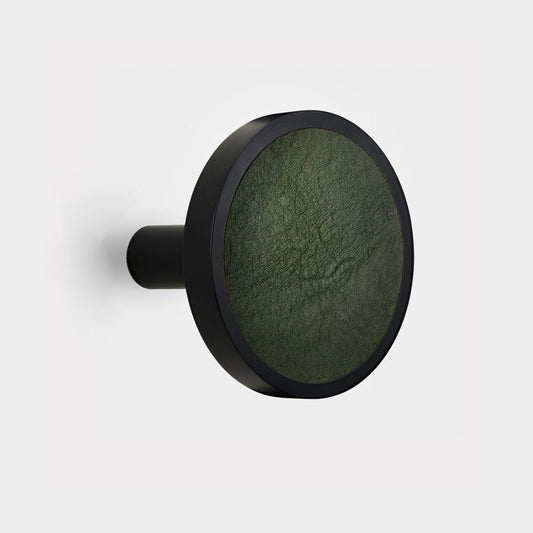 Pair of Brass & Green Leather Curtain Tie Backs in Black