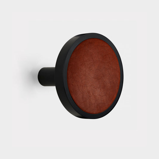 Pair of Brass & Brown Leather Curtain Tie Backs in Black