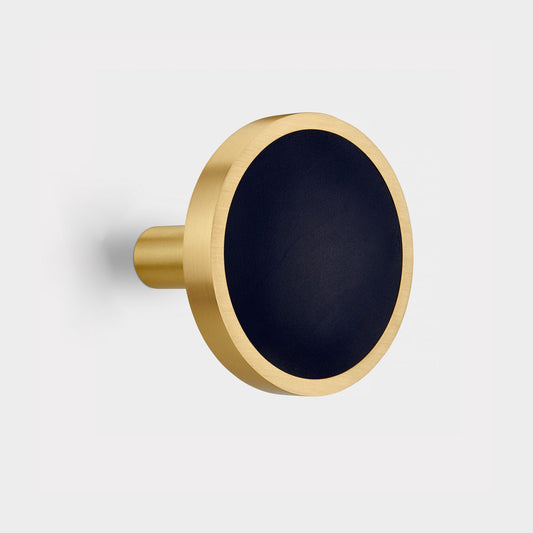 Pair of Brass & Blue Leather Curtain Tie Backs in Gold