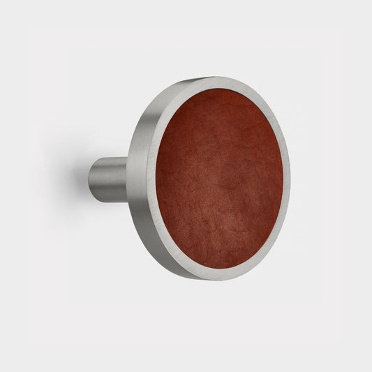 Pair of Brass & Brown Leather Curtain Tie Backs in Silver