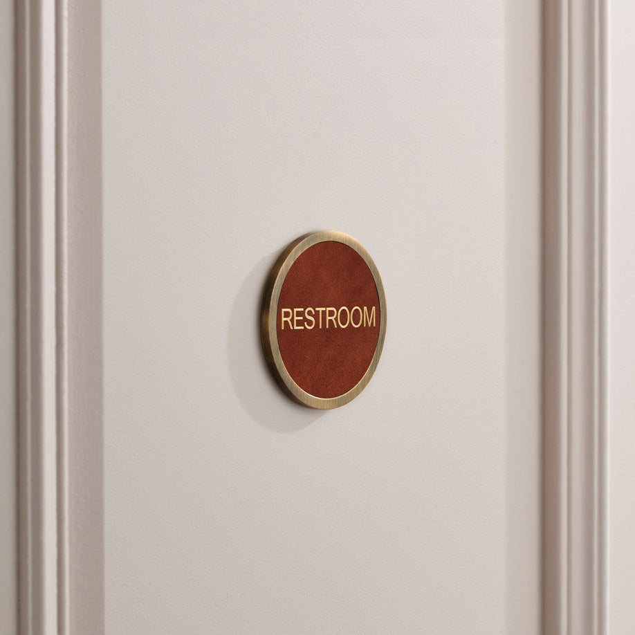 Personalised Name Brass & Leather Door Plaque in Antique Gold