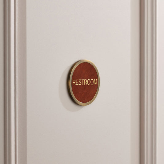 Personalised Name Brass & Leather Door Plaque in Antique Gold