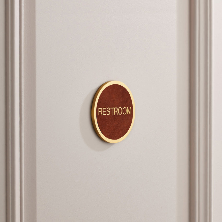 Personalised Name Brass & Leather Door Plaque in Gold