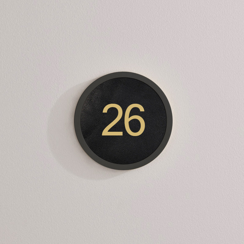 Brass & Leather Number Door Plaque in Black