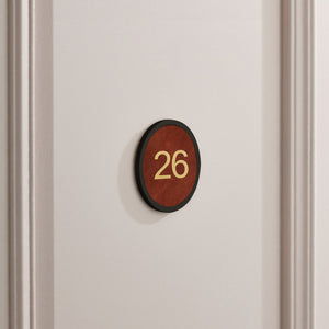 Brass & Leather Number Door Plaque in Black