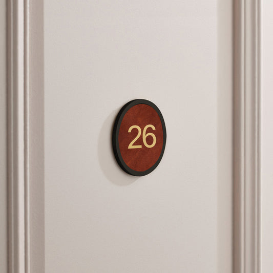 Brass & Leather Number Door Plaque in Black