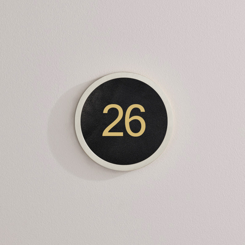 Brass & Leather Number Door Plaque in Silver