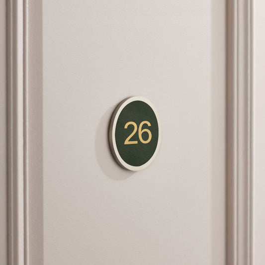 Brass & Leather Number Door Plaque in Silver