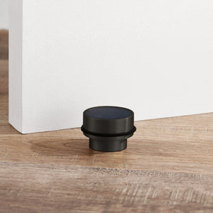 Brass & Blue Leather Mounted Door Stops in Black