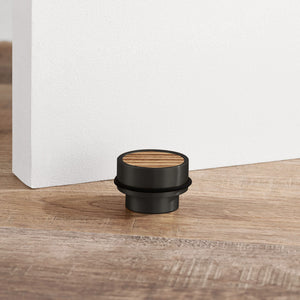 Brass & Zebrano Wood Floor Mounted Door Stops in Black