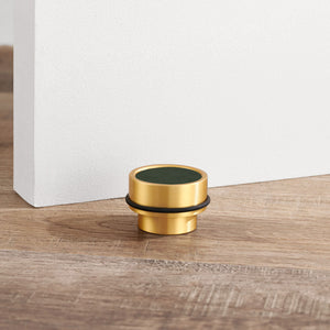 Brass & Green Leather Mounted Door Stops in Gold