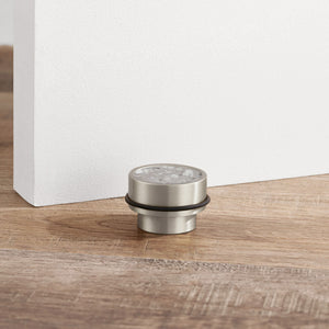Brass & Grey Terrazzo Floor Mounted Door Stops in Silver