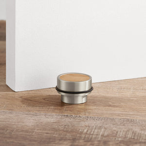 Brass & Maple Wood Floor Mounted Door Stops in Silver