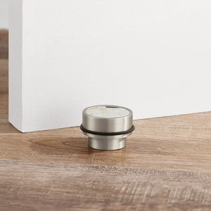 Brass & White Fleck Terrazzo Floor Mounted Door Stops in Silver