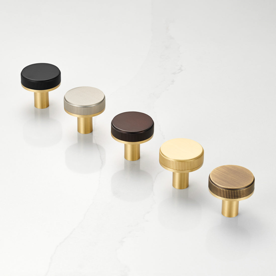 Gold Brass Door Knobs with Linear Top In Silver