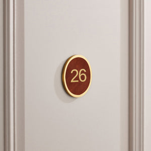 Brass & Leather Number Door Plaque in Gold