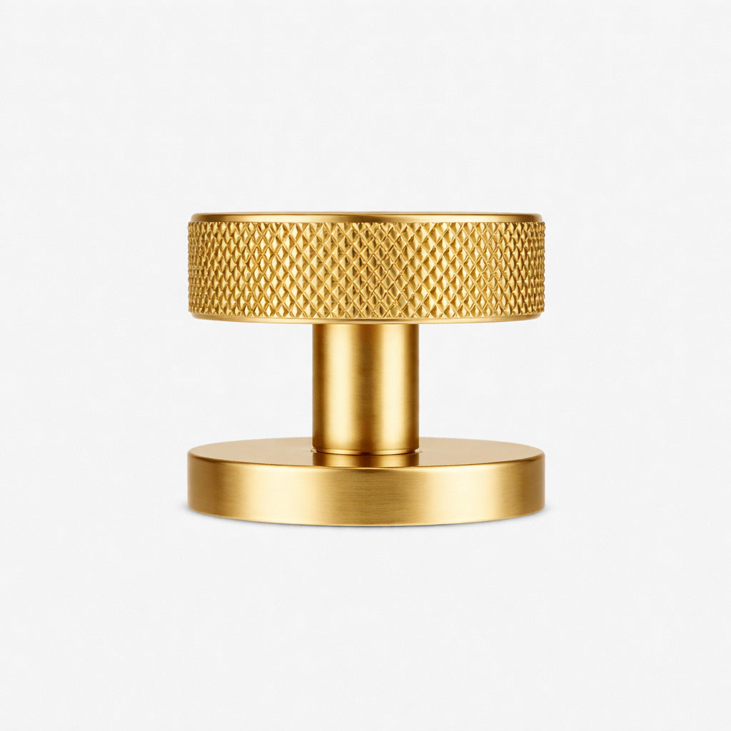 Brass & Leather Mortice Door Knobs in Gold