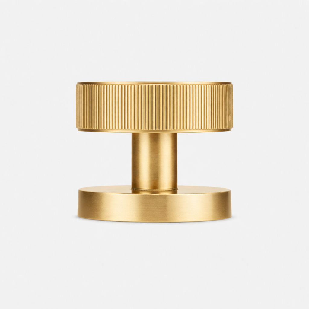 Brass & Leather Mortice Door Knobs in Gold