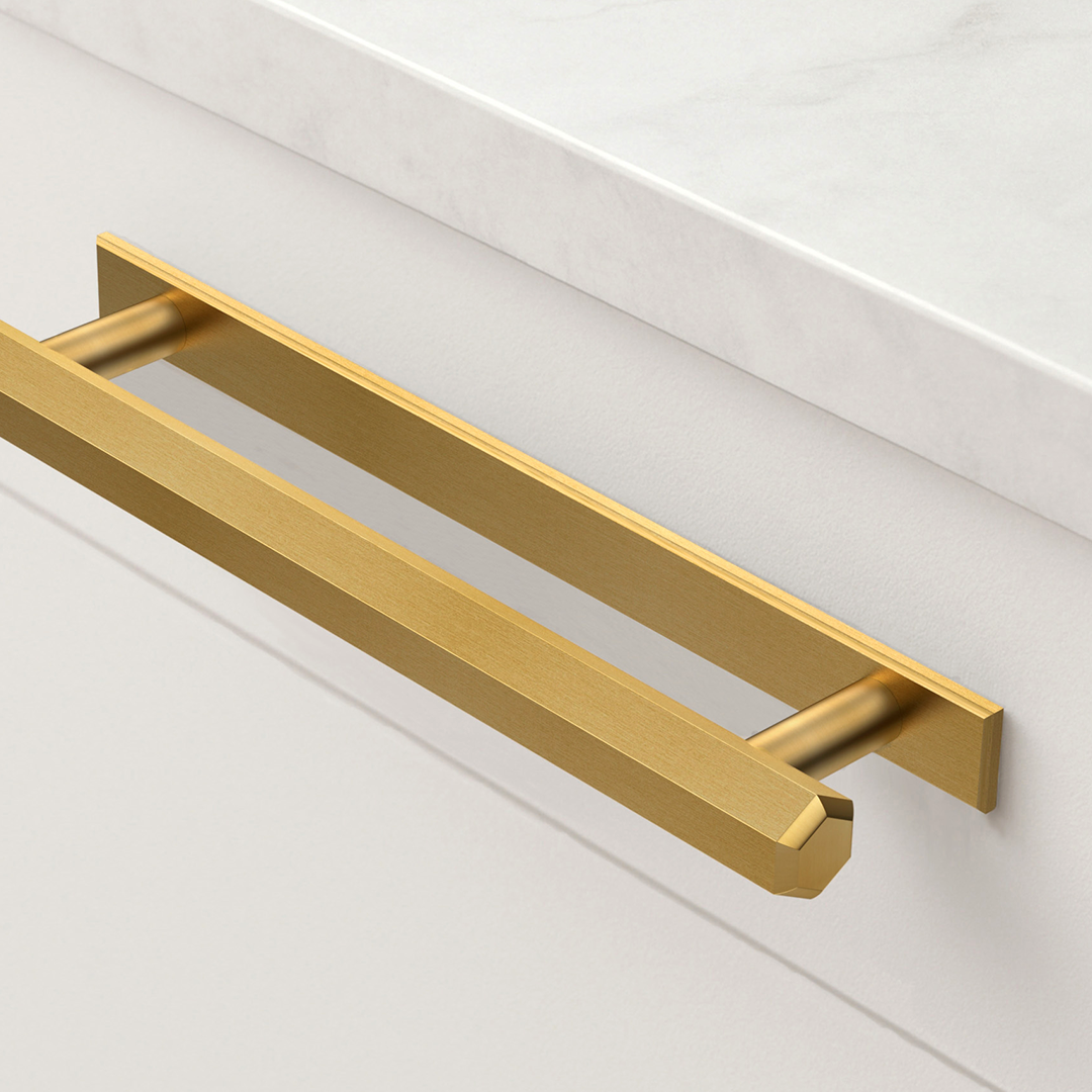 Brass Hexagonal Cabinet Handles With Backplate in Gold