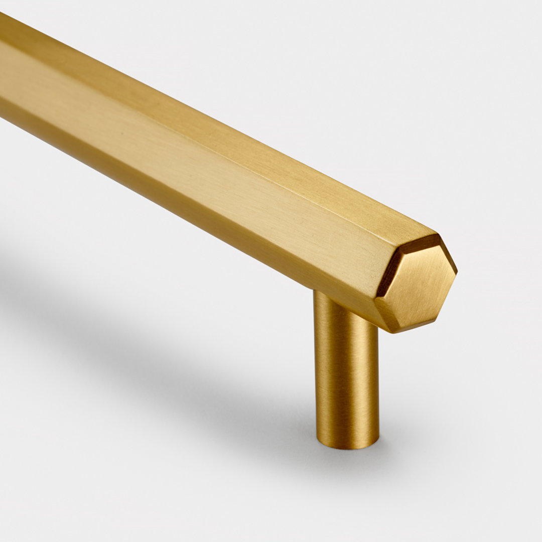 Brass Hexagonal Cabinet Handles in Gold