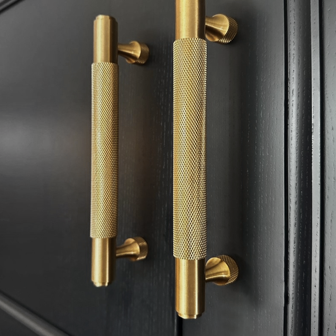 Brass Knurled Cabinet Handles in Gold