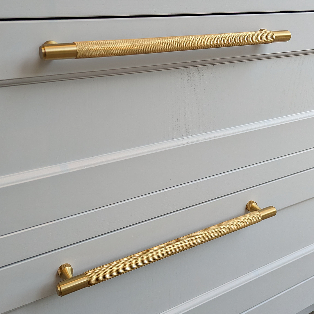 Brass Knurled Cabinet Handles in Gold