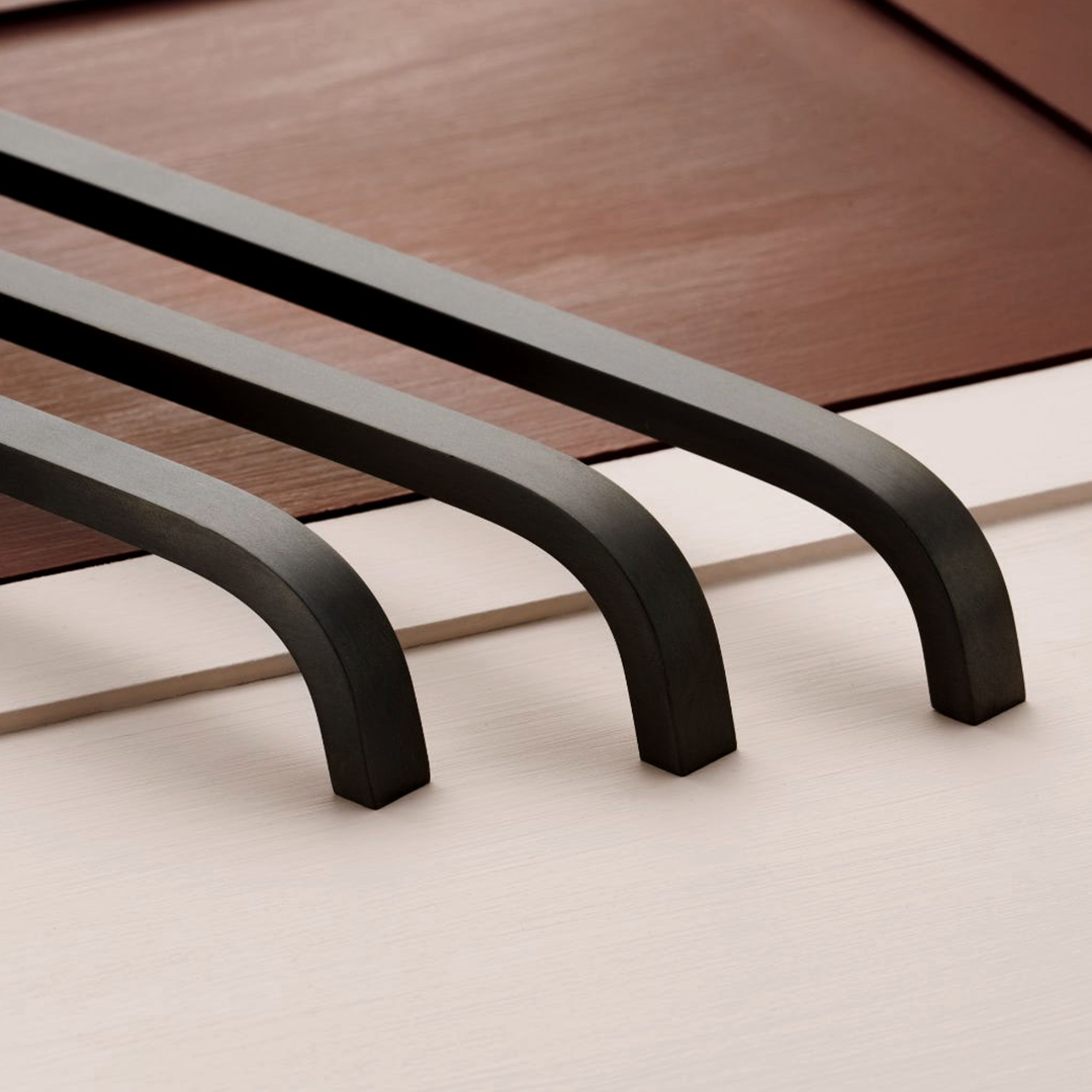 Brass Curved Cabinet Handles in Gunmetal Grey