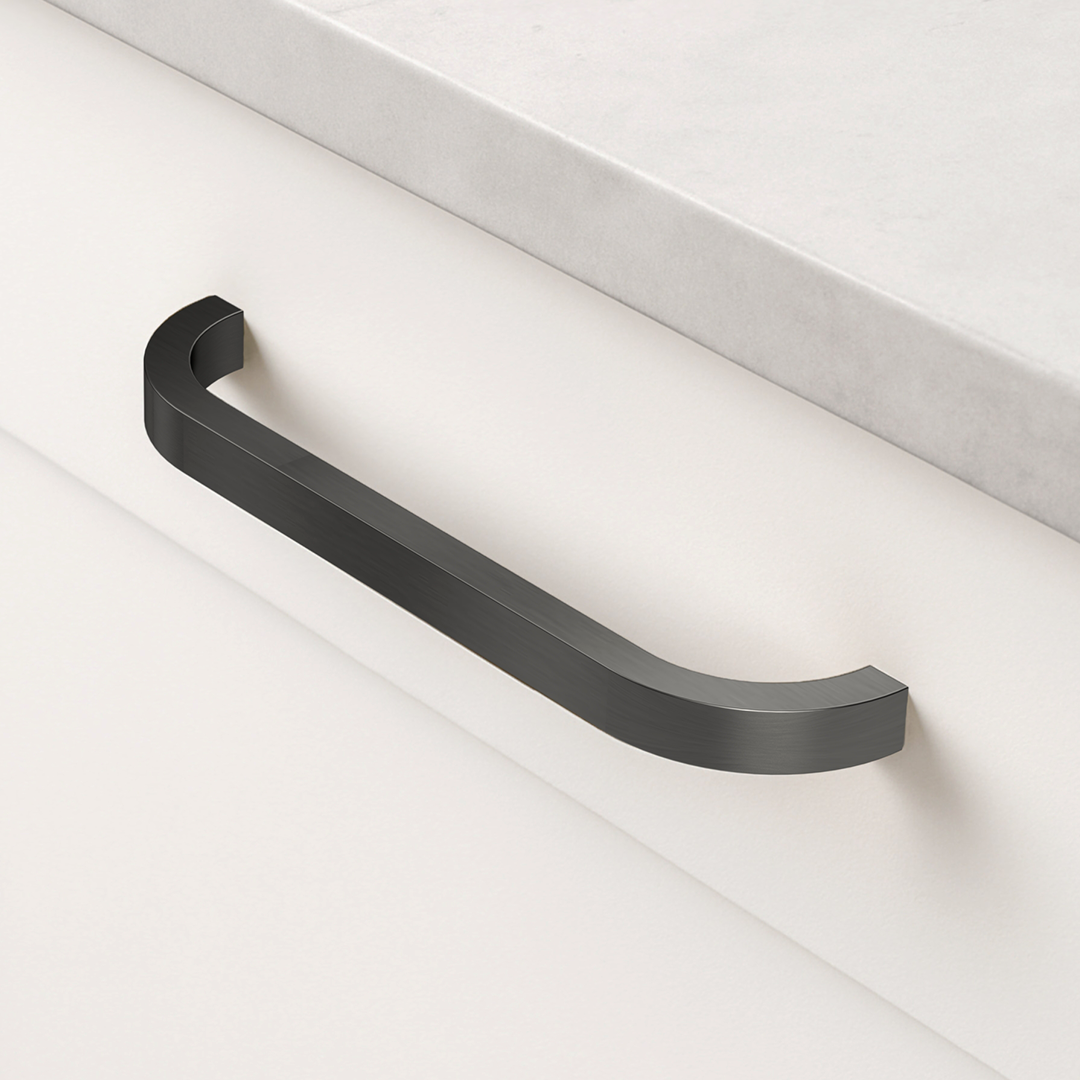 Brass Curved Cabinet Handles in Gunmetal Grey