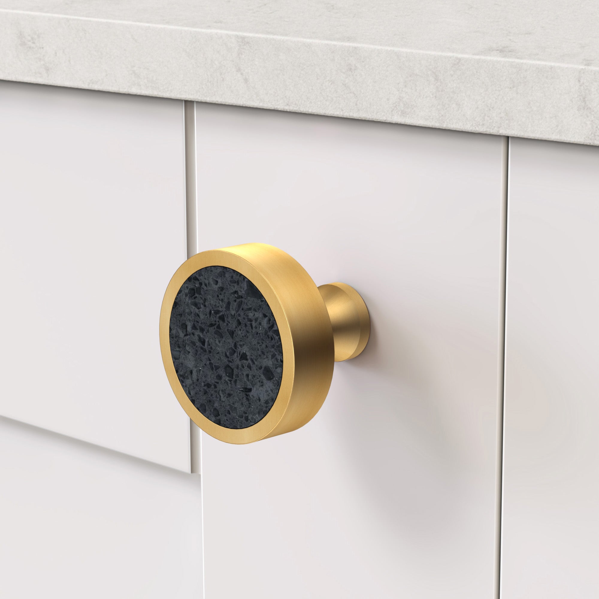 Brass & Black Terrazzo Round Door Knobs in Gold