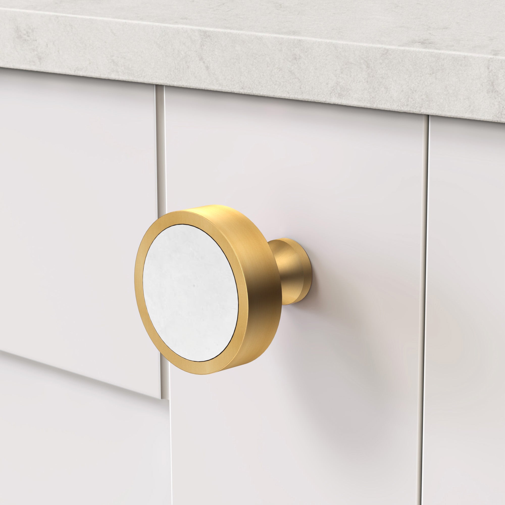 Brass & White Terrazzo Round Door Knobs in Gold