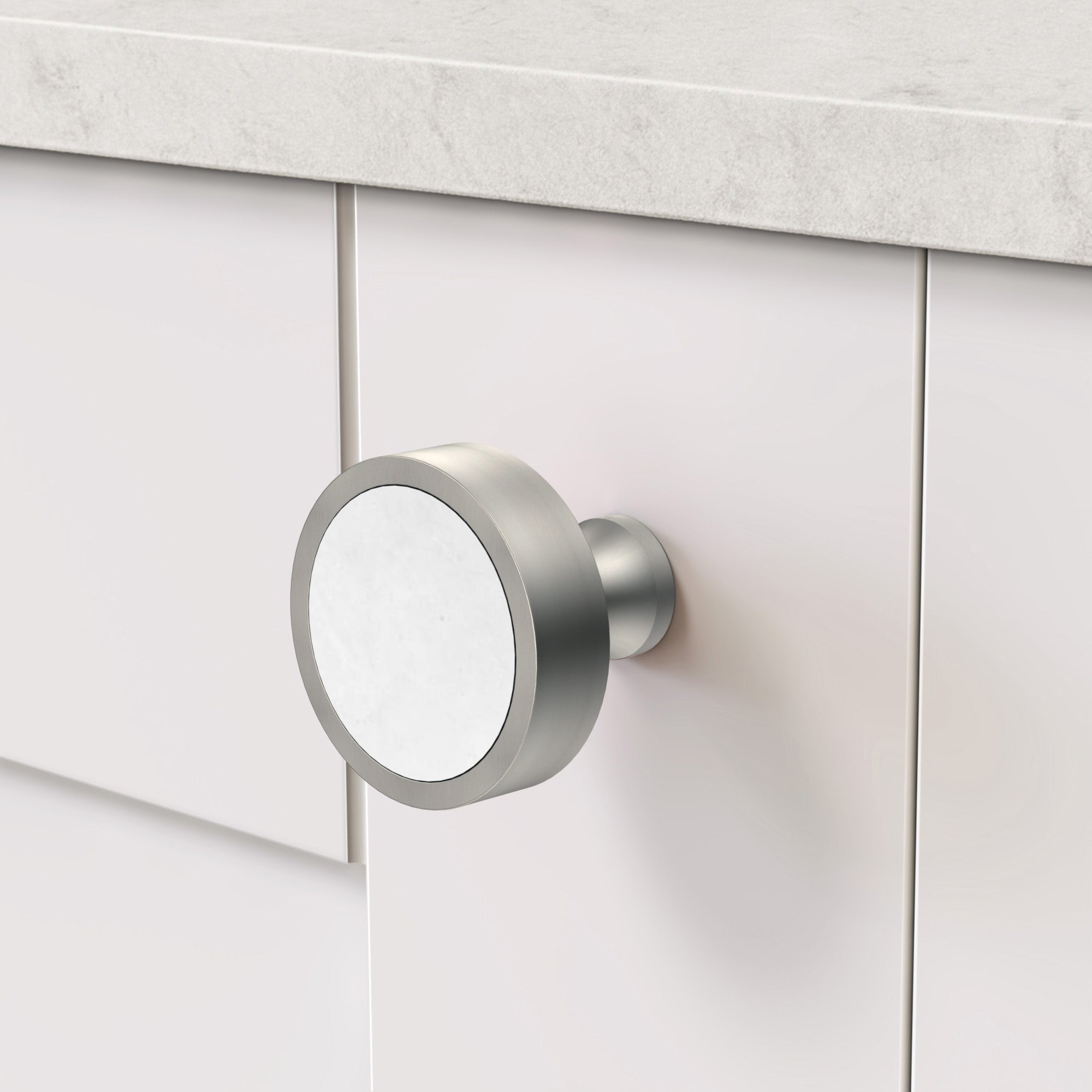 Brass & White Terrazzo Round Door Knobs in Silver