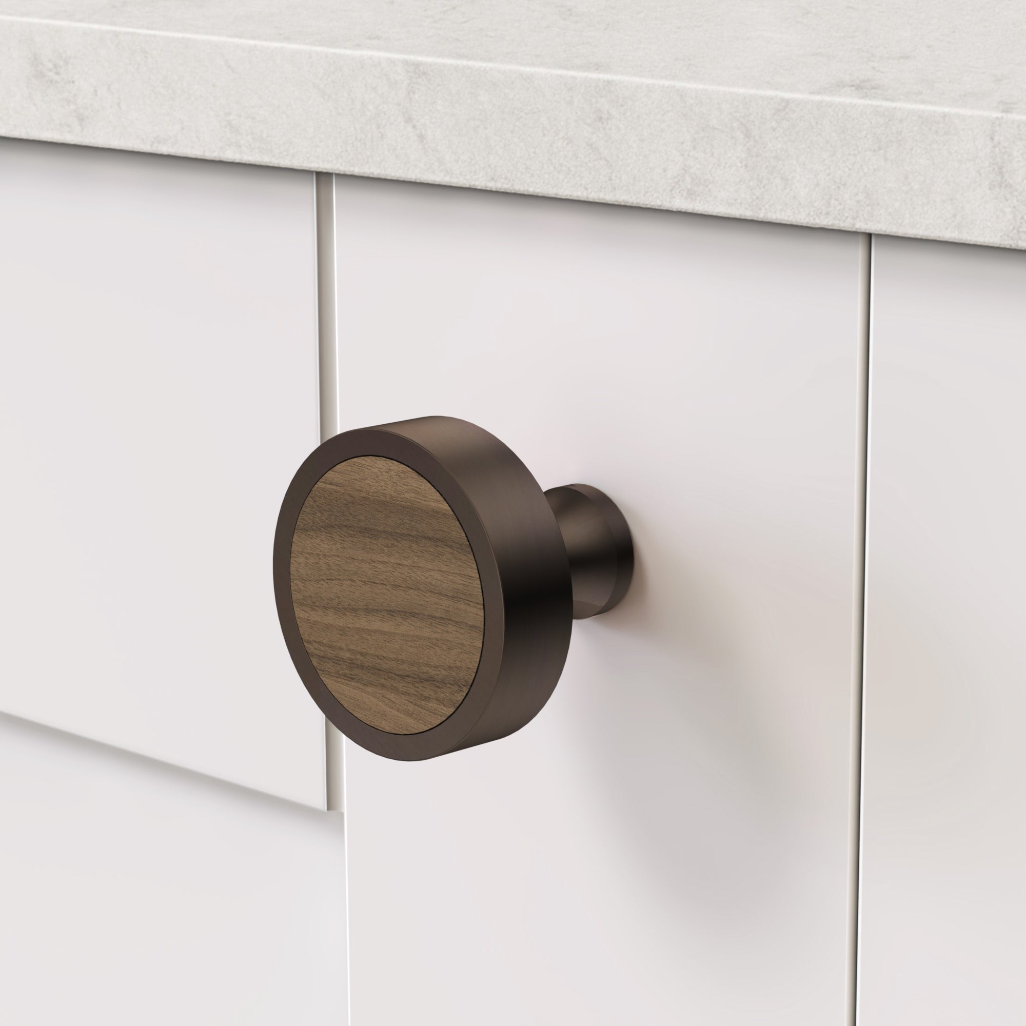 Brass & Walnut Wood Round Door Knobs in Bronze