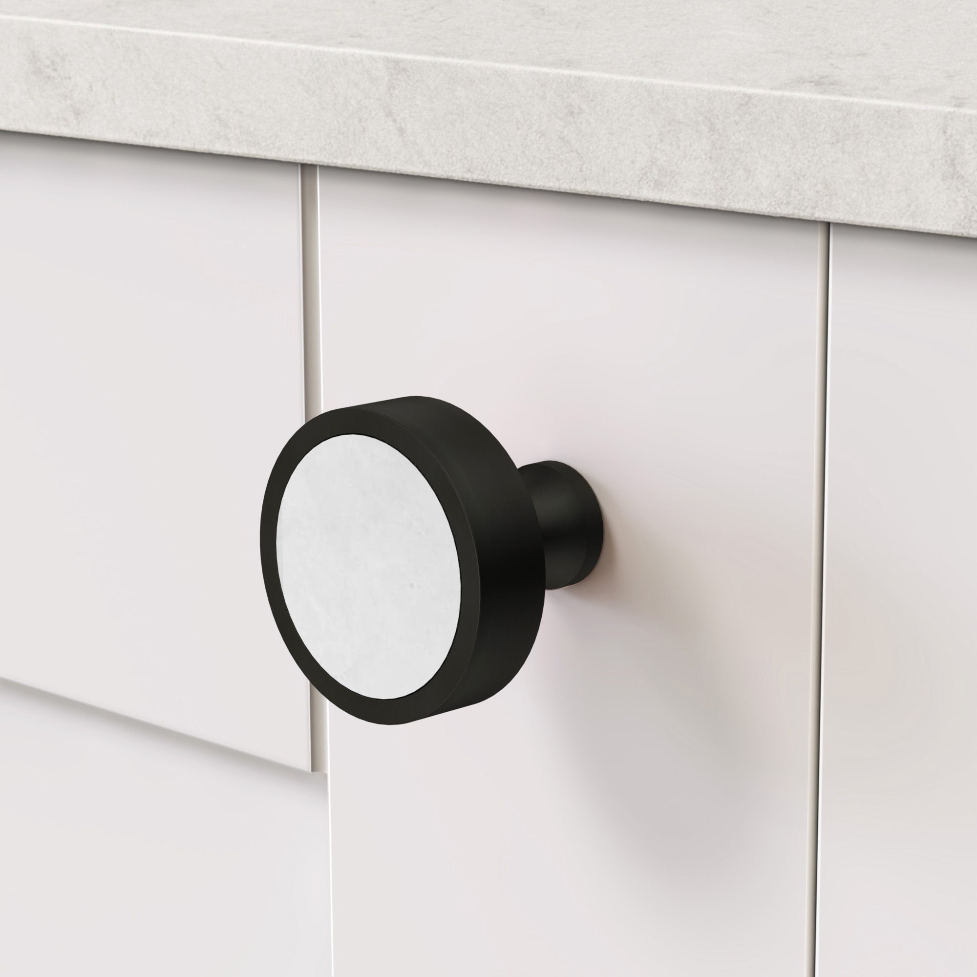 Brass & White Terrazzo Round Door Knobs in Black