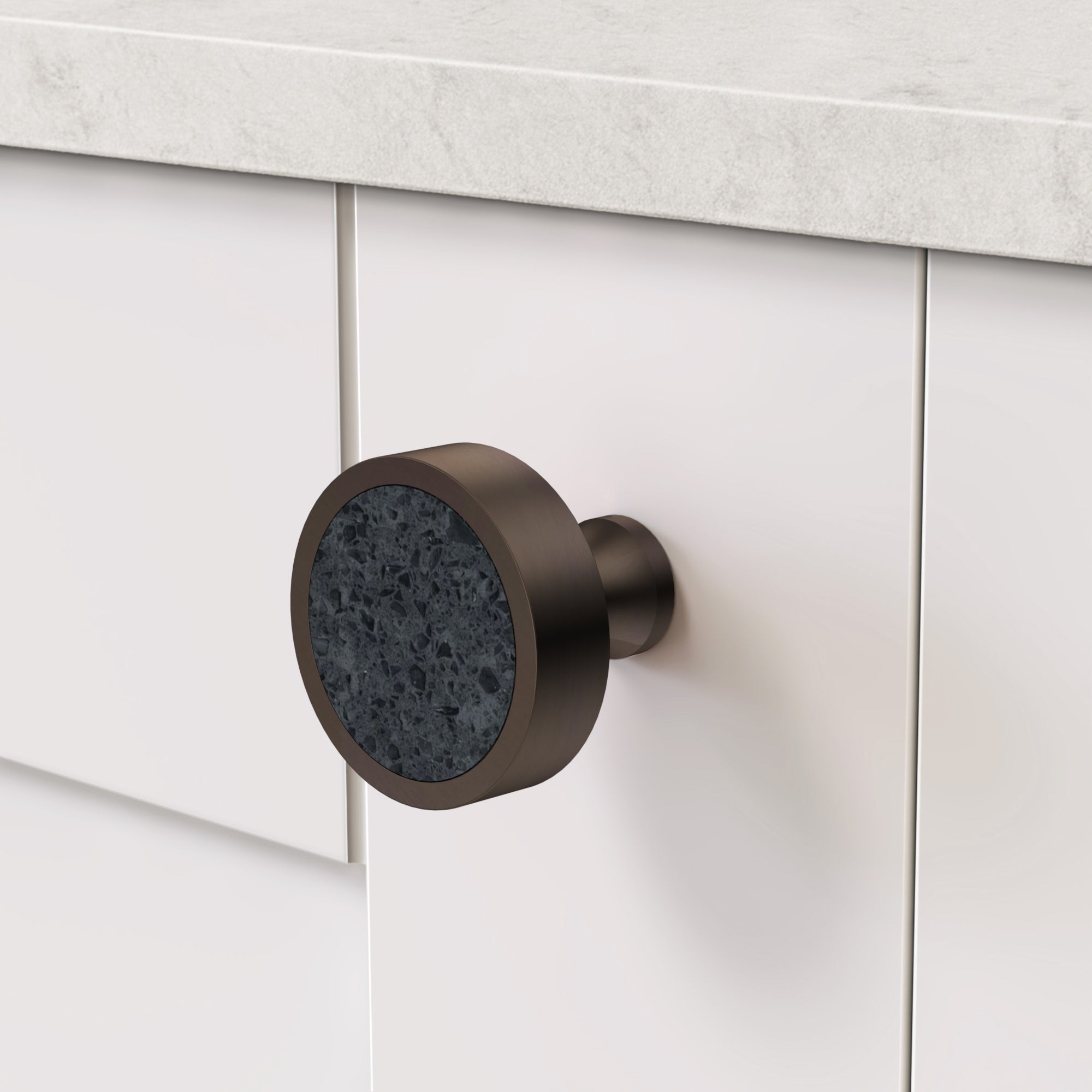 Brass & Black Terrazzo Round Door Knobs in Bronze