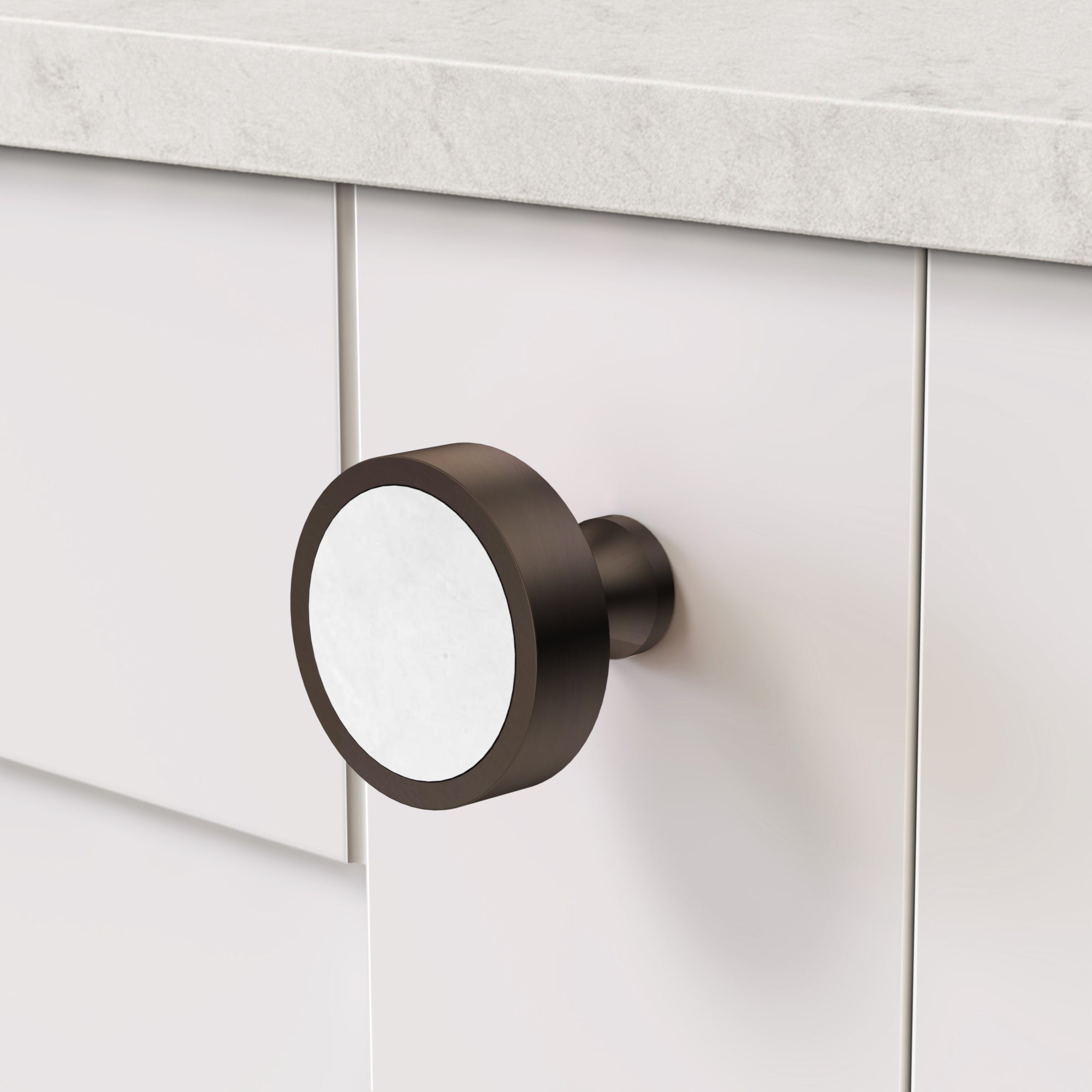 Brass & White Terrazzo Round Door Knobs in Bronze