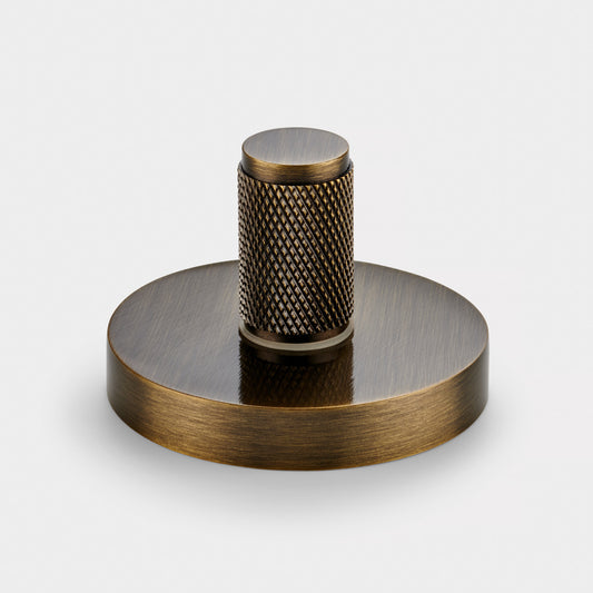 Brass Knurled Thumbturn Door Lock Set in Antique