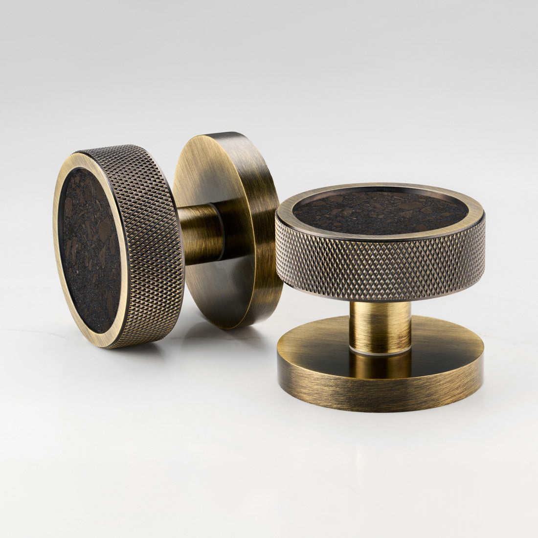 Brass & Terrazzo Mortice Door Knobs in Antique