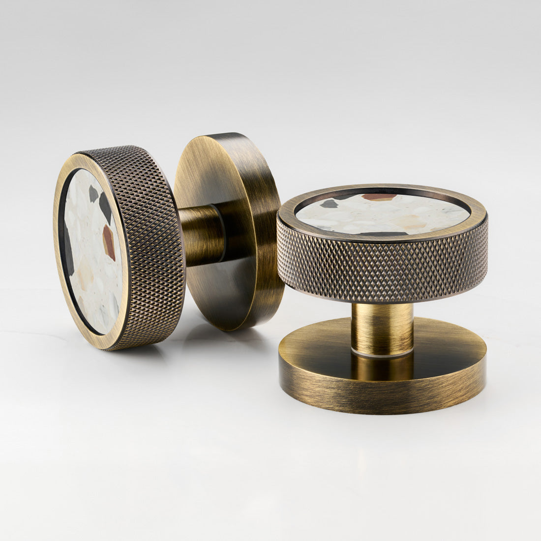 Brass & Terrazzo Mortice Door Knobs in Antique