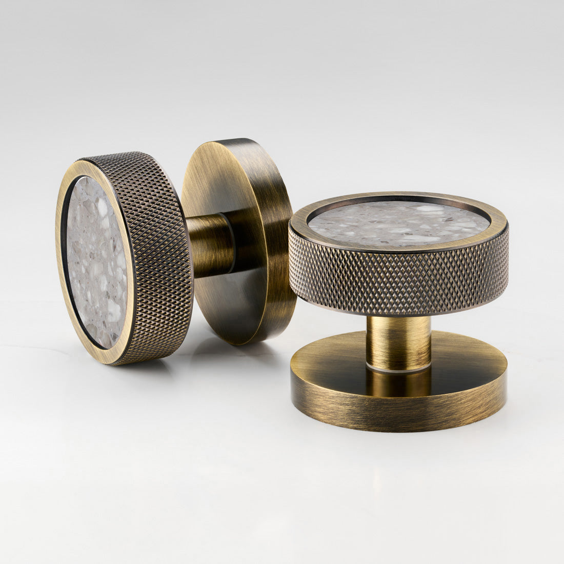 Brass & Terrazzo Mortice Door Knobs in Antique