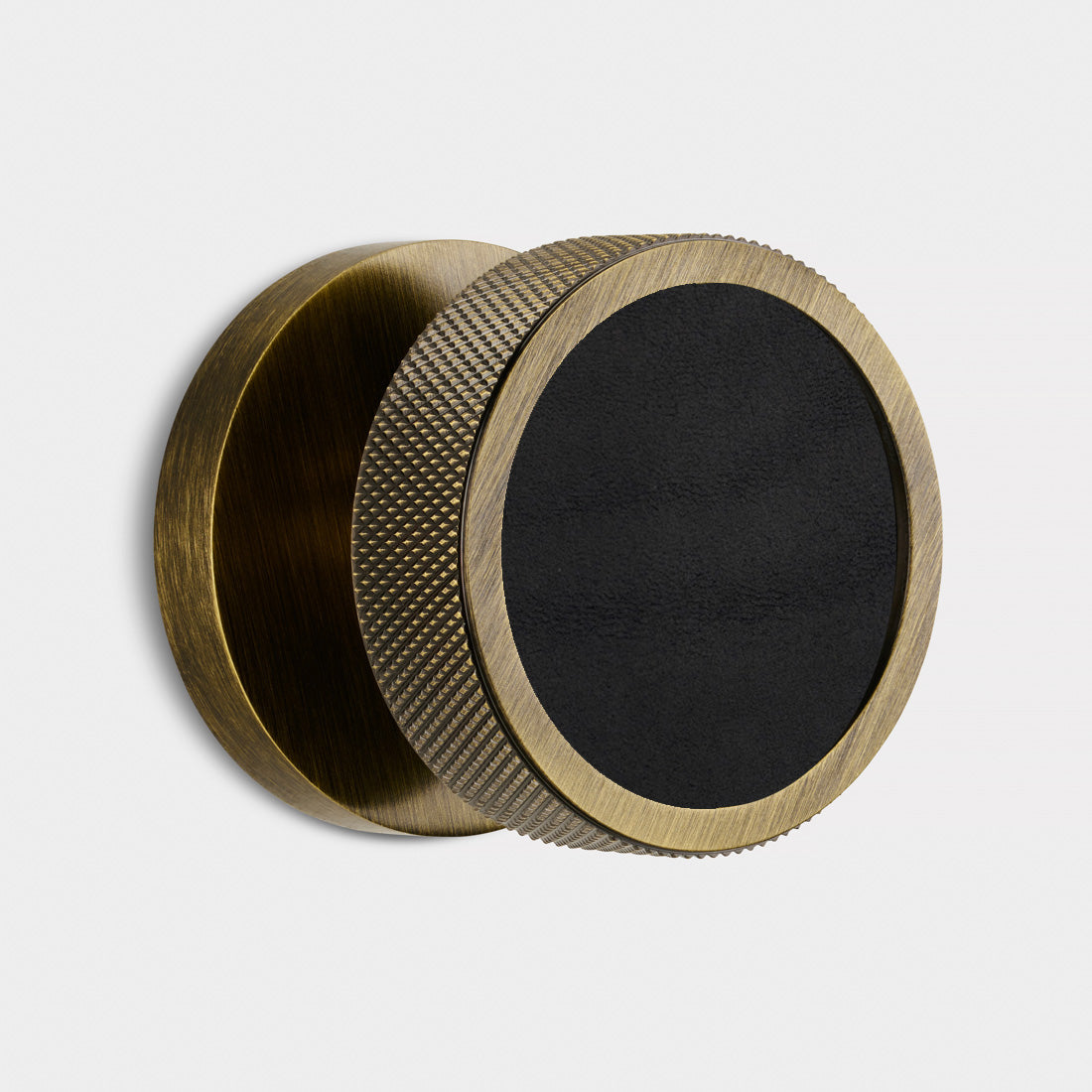 Brass & Leather Mortice Door Knobs in Antique
