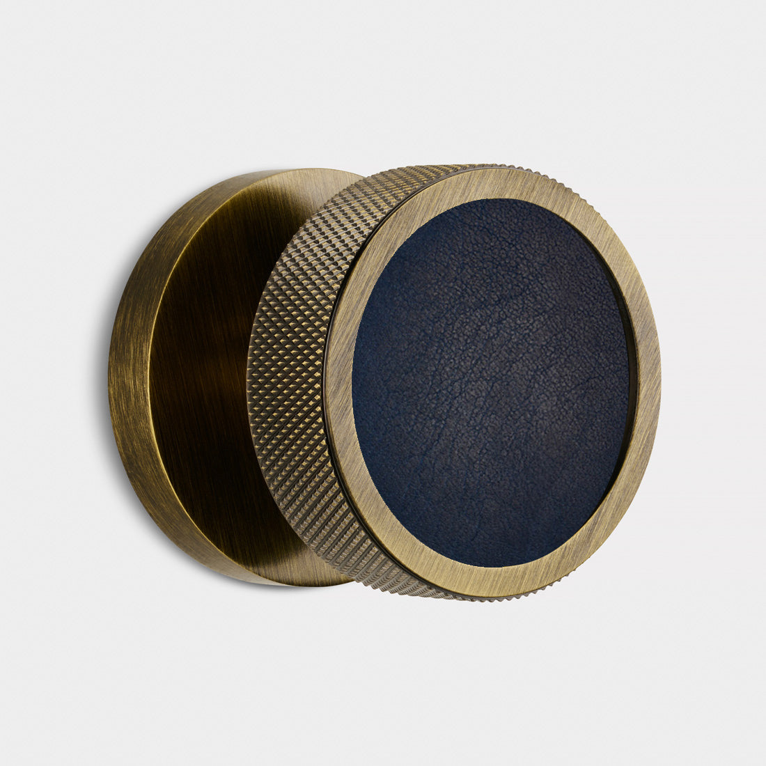 Brass & Leather Mortice Door Knobs in Antique