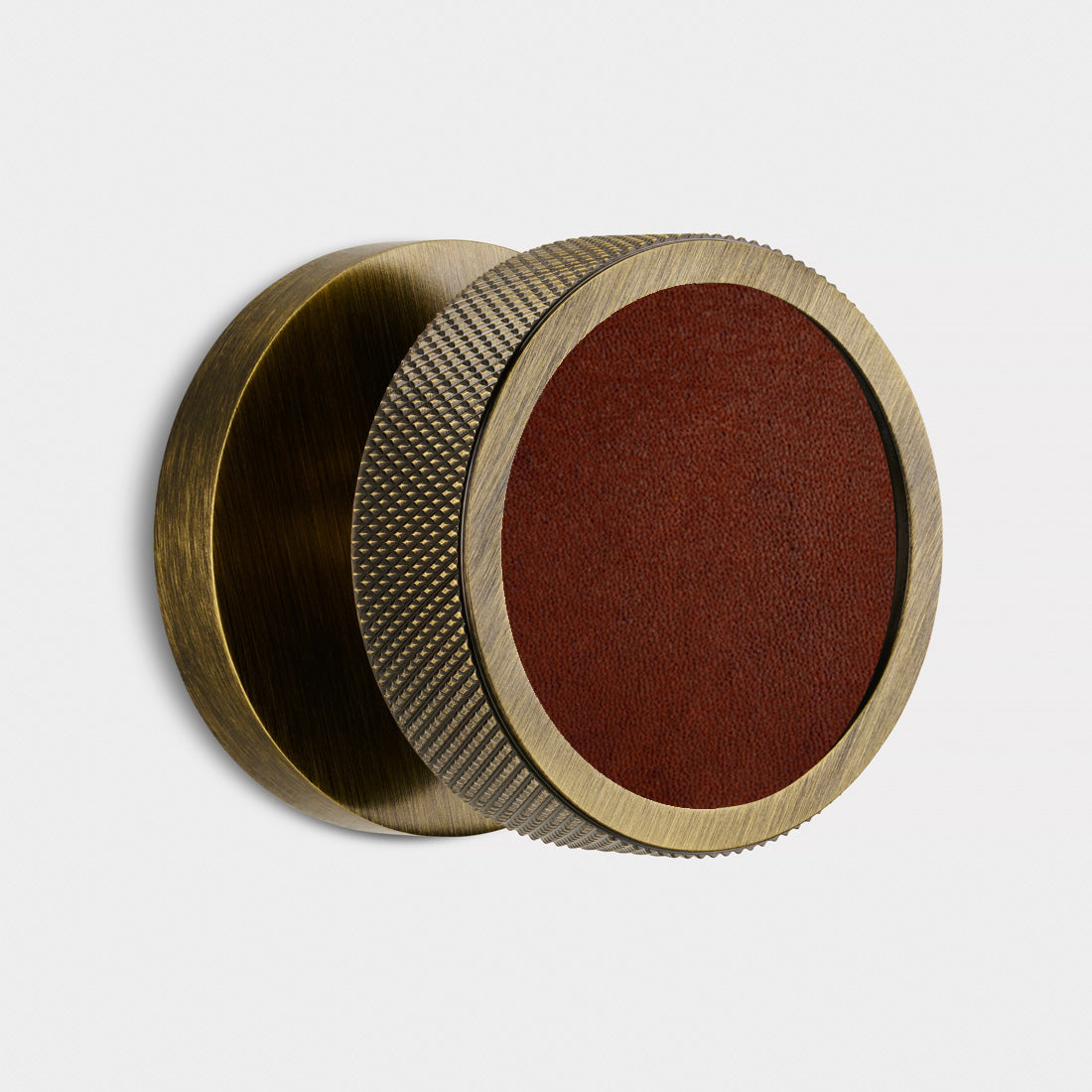 Brass & Leather Mortice Door Knobs in Antique